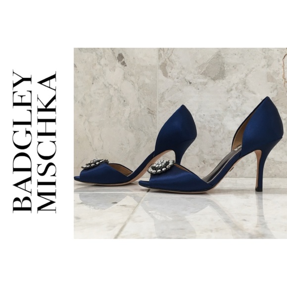 Badgley Mischka Shoes - BADGLEY MISCHKA Pump Blue Satin D'Orsay Rhinestone